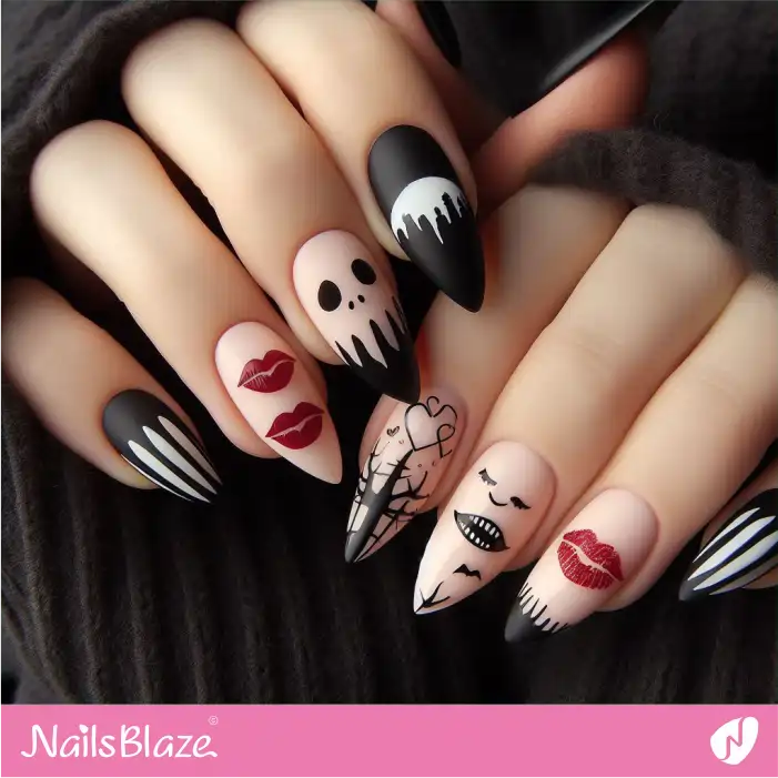 Black and Pink Horror Valentine Nails | Valentine Nails - NB2179